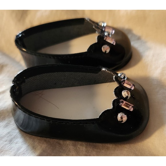 American Girl Doll Merry Magenta Black Patent Leather Flats Shoes Rhinestone - Picture 4 of 7